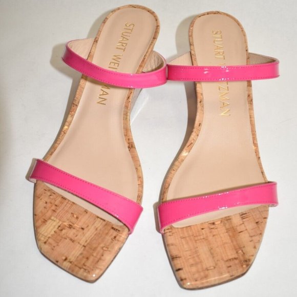 $450 Stuart Weitzman Aleena Wedge Slide Patent Cork mules magenta 8.5 (TC15) - Picture 3 of 7